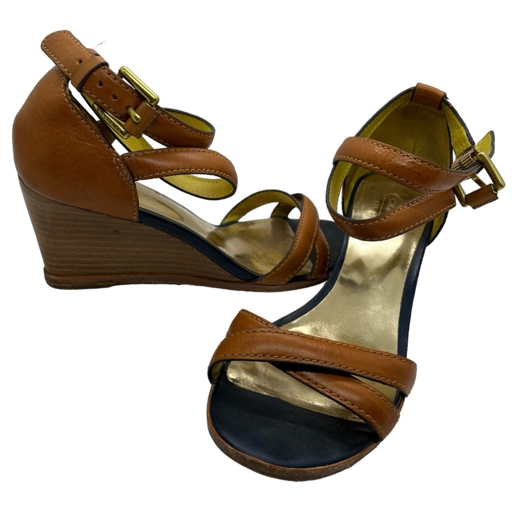 Coach Coretta Strappy Leather Stacked Platform Heel Sandals 6B